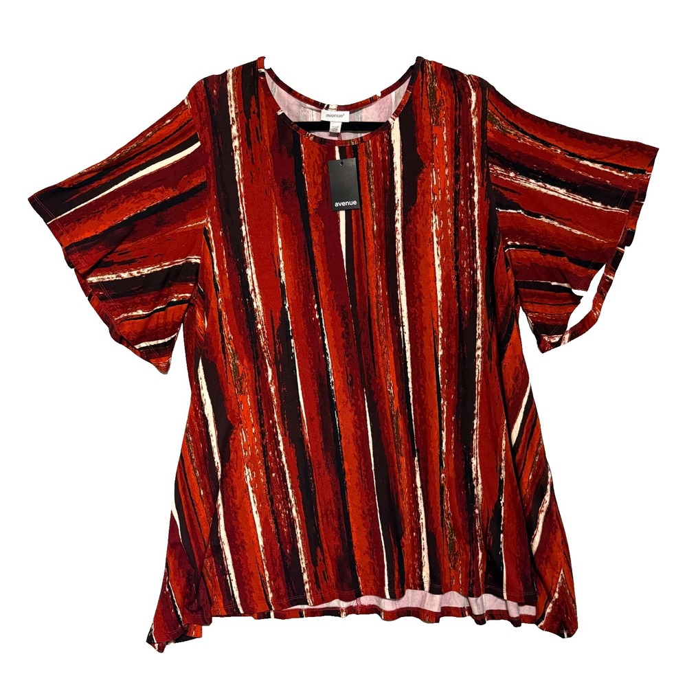Avenue Striped Flutter Sleeve Ruffle Hem Flowy Tunic Top Size 18/20 Plus NWT